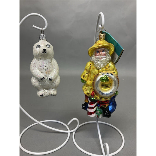 Radko Seaboard Santa + Polar Bear Glass Ornaments / Damaged