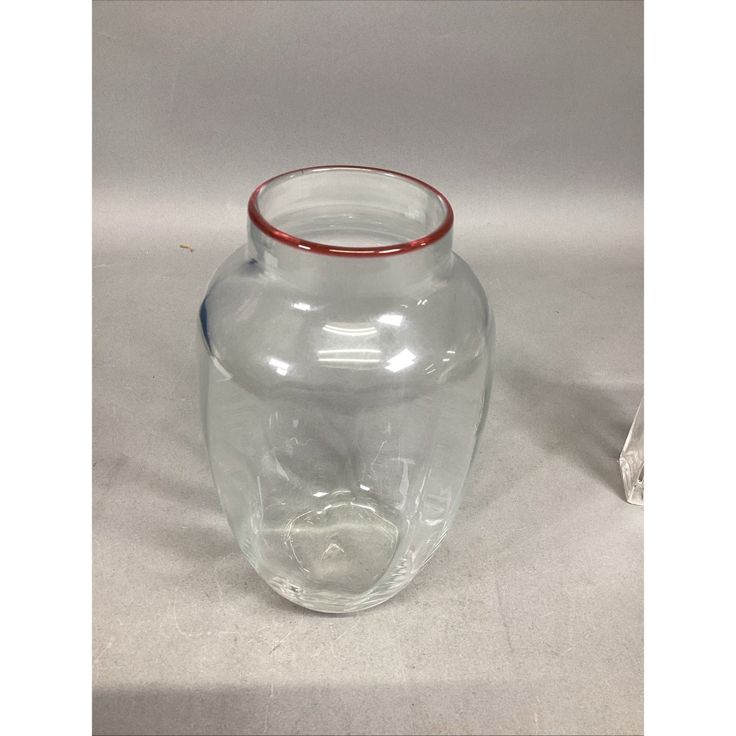Lot Of 2 Glass Vases - 1 Large With Red Rim & 1 Bud Vase