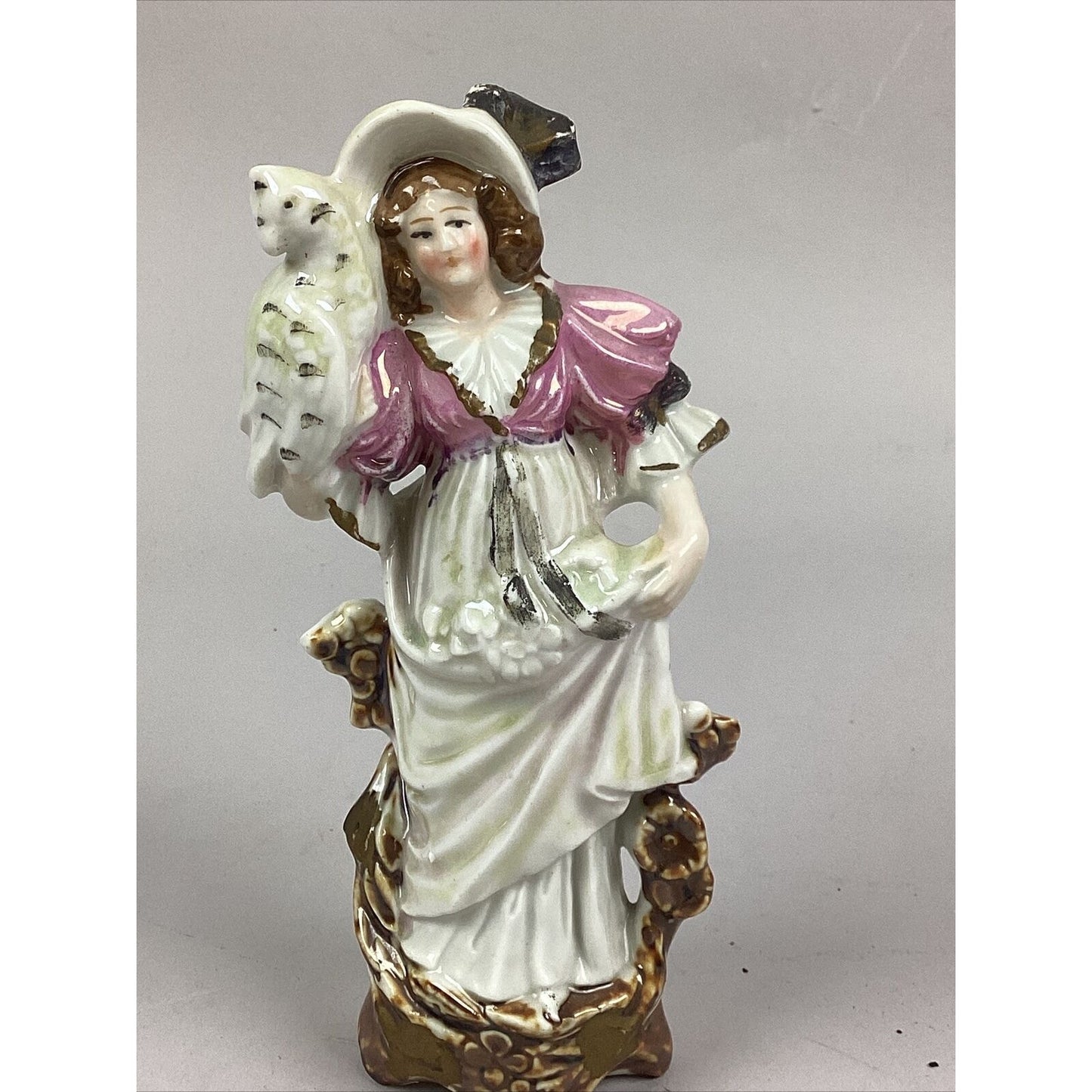 Vintage Porcelain Figurine Of A Lady Holding A Cat - 8”H