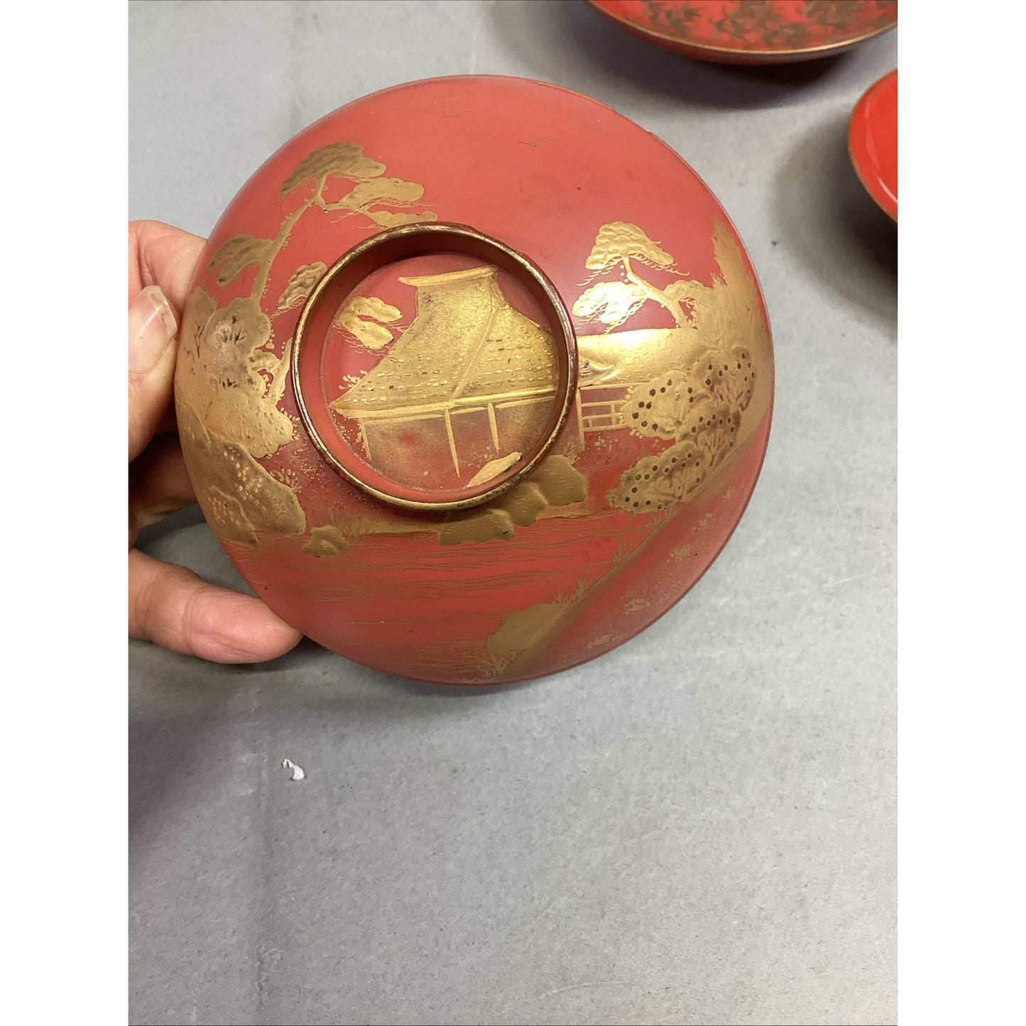 Set Of 5 Japanese Hand Painted Floral Sake Cups Bowls
