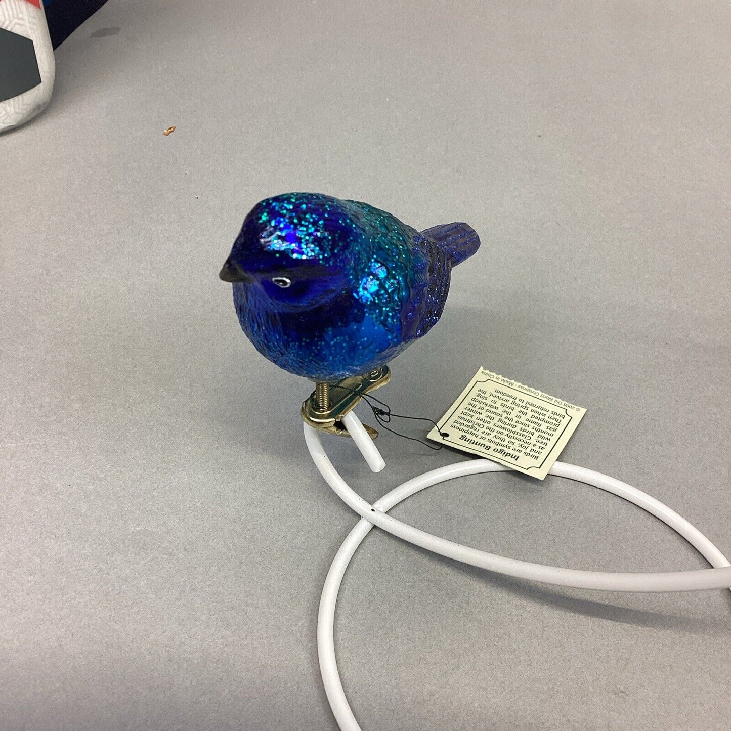 Old World Indigo Bunting, VFA Snowman & Small White Glitter Heart Ornaments