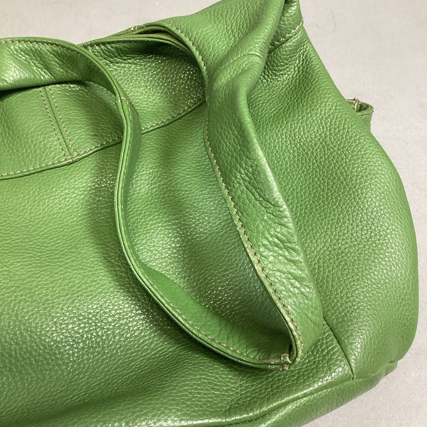 TIGNANELLO Double Handle Green Pebbled Leather Satchel Shoulder Bag Purse