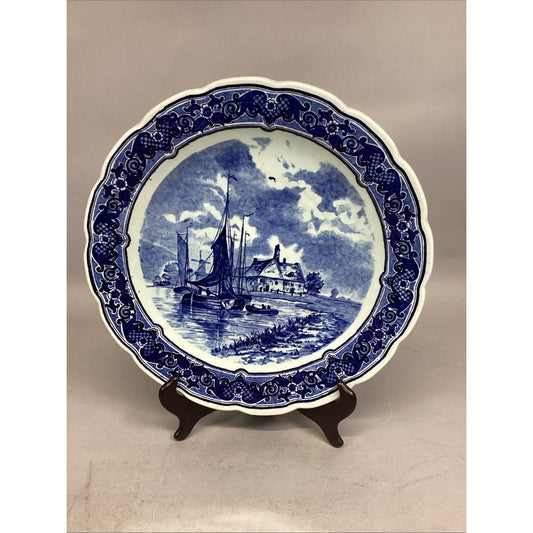 Vtg. Delft Royal Sphinx Maastricht 12" Sailboats/Windmill Plate Made In Holland