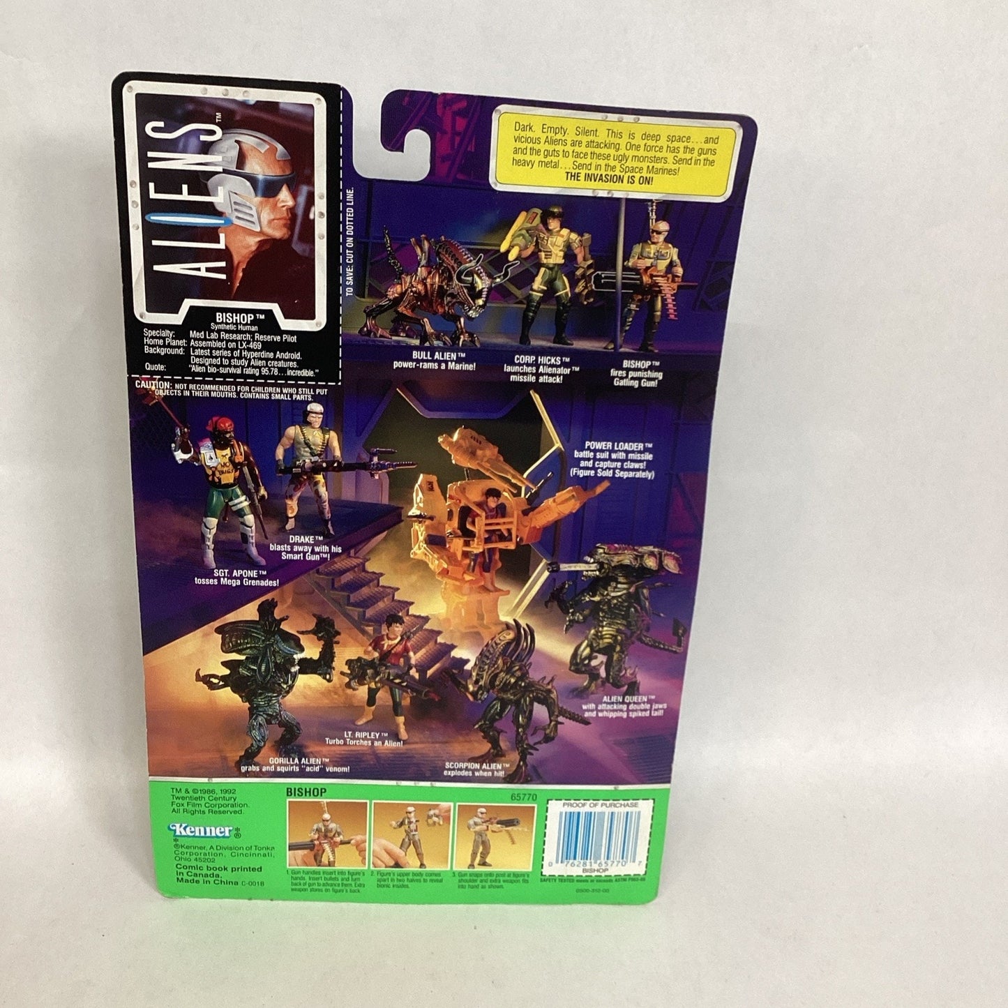 Aliens Bishop Android Space Marine w Gattling Gun Action Figure 1992 NOS