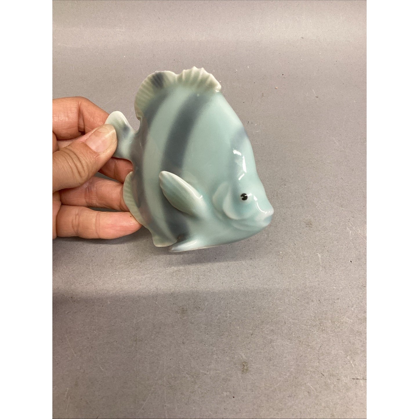 Vintage Porcelain Blue Fish Figurine - 4.25x1.5x3.25”