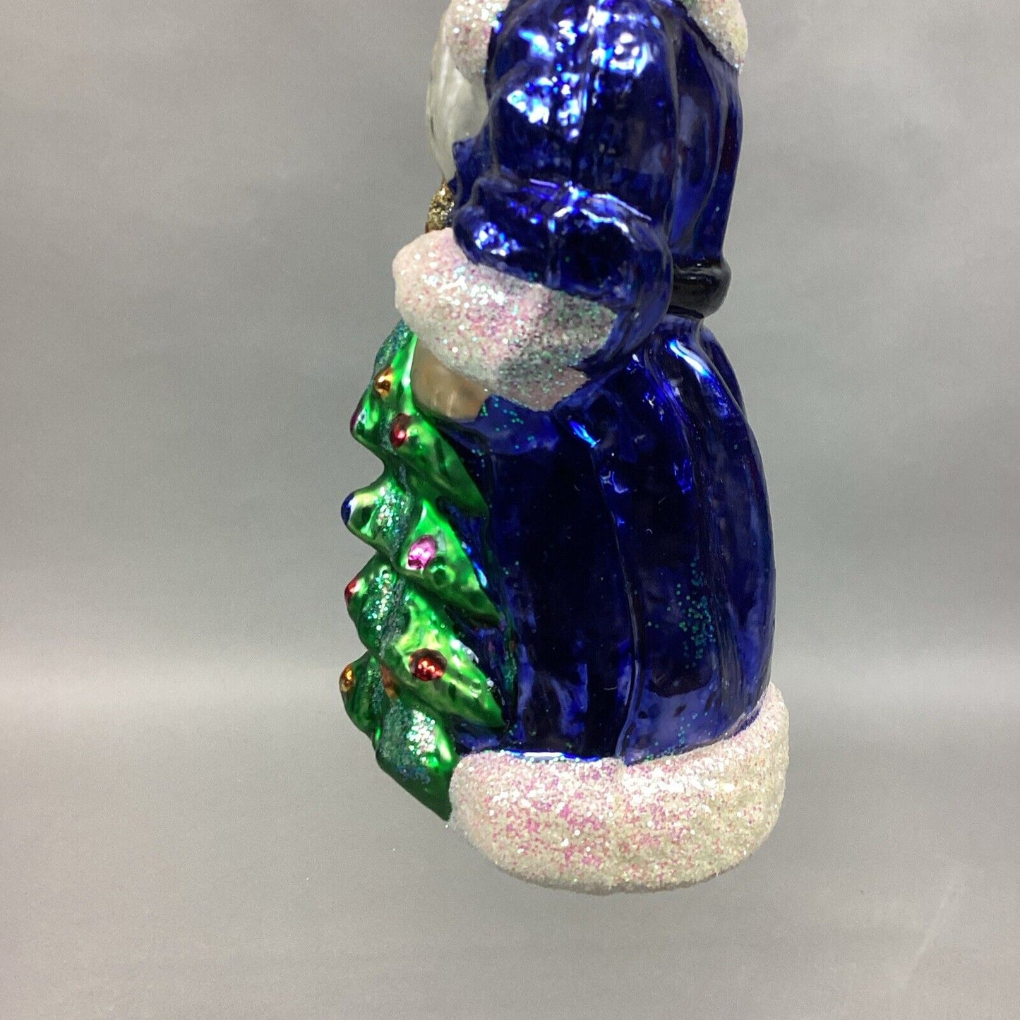 Christopher Radko Sapphire Santa Claus Glass Christmas Ornament With Tag - 7”