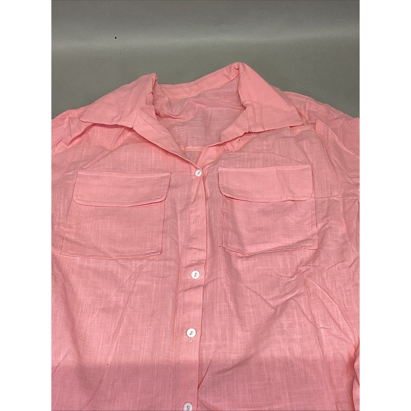 Women’s Pink Long Sleeve Button Up Colored Shirt W/ 2 Front Pockets - Medium