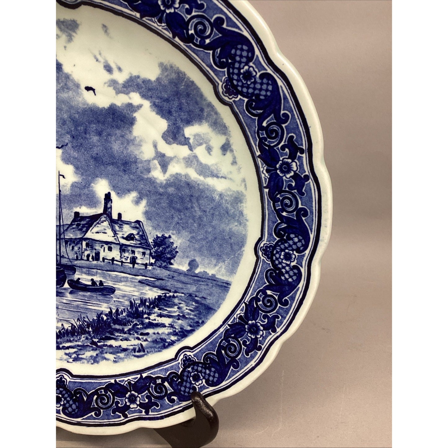 Vtg. Delft Royal Sphinx Maastricht 12" Sailboats/Windmill Plate Made In Holland