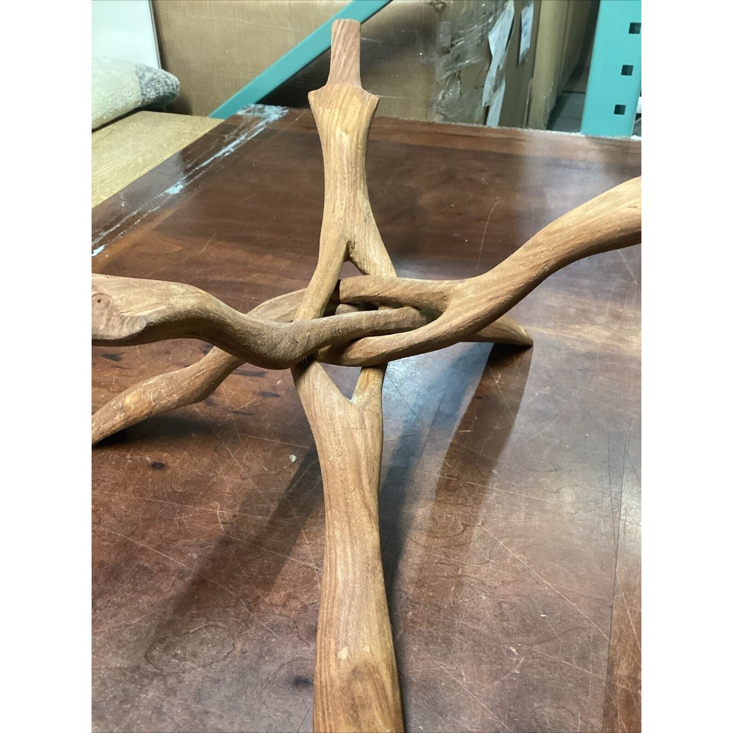 Vtg Hand Carved Wooden Cobra Tripod Stand For Plants Bowls