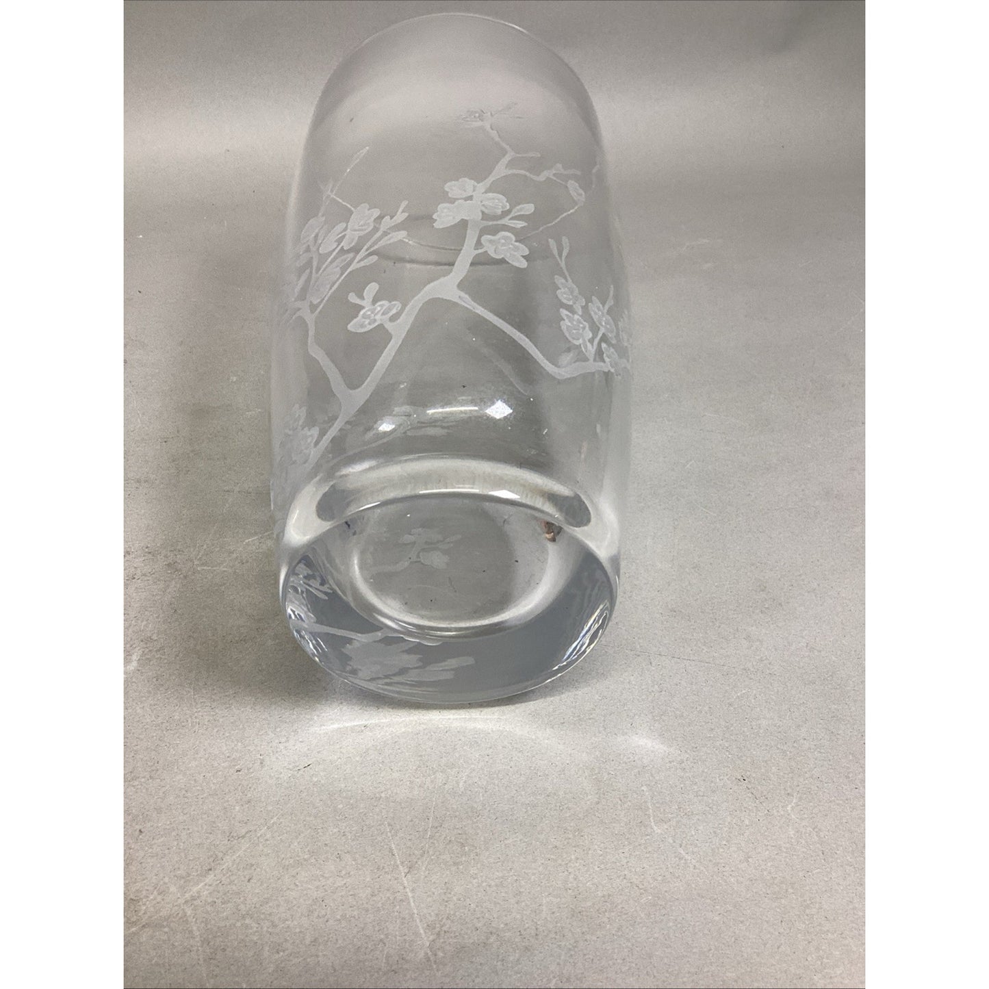 Floral Etched Glass Flower Vase - 10”Hx5”D