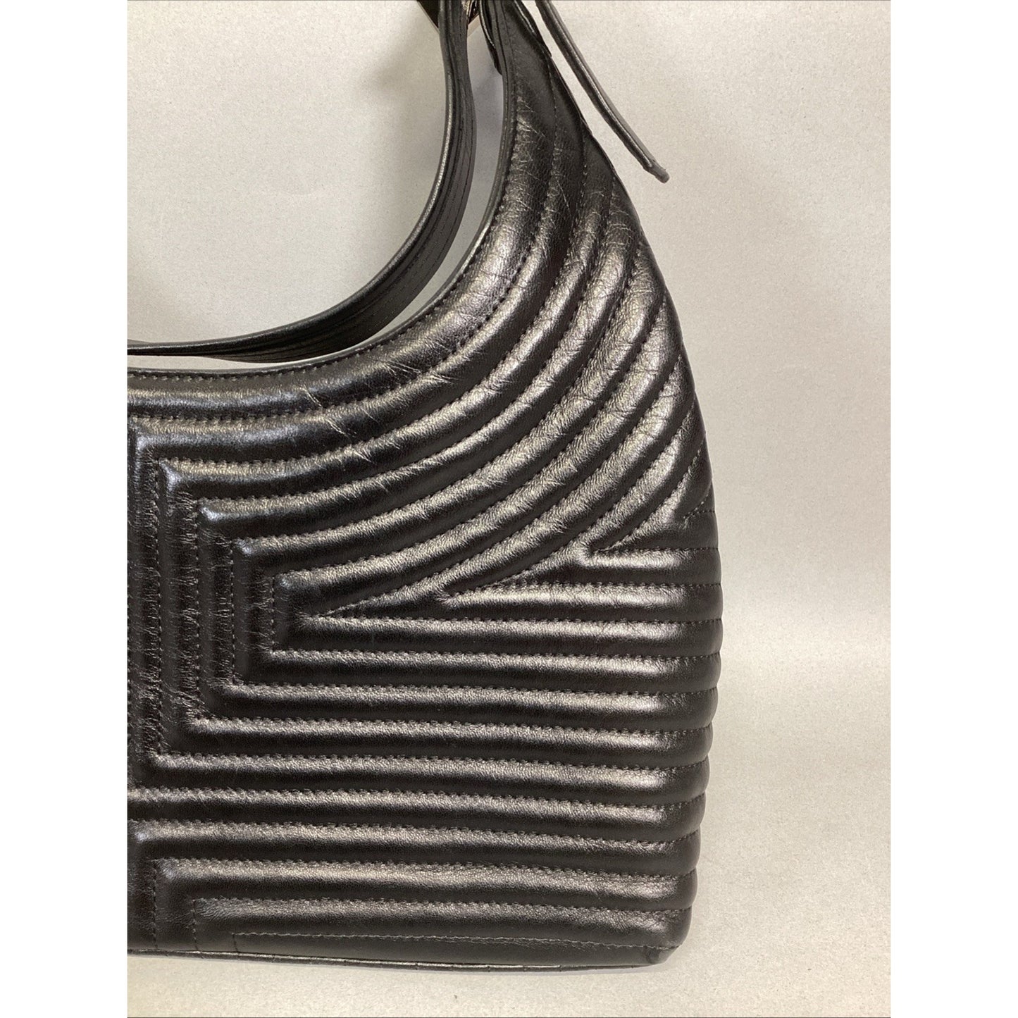 Bally Half Moon Quilted Black Leather Shoulder Bag W/ Mirror