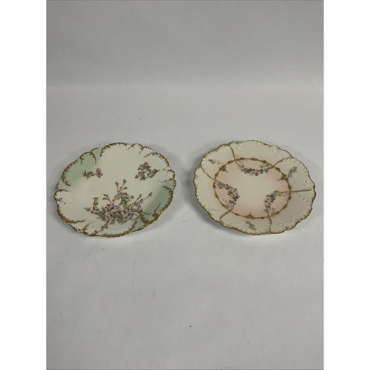Antique AK CD Limoges France Embossed Porcelain 2 Plates Gold Trims