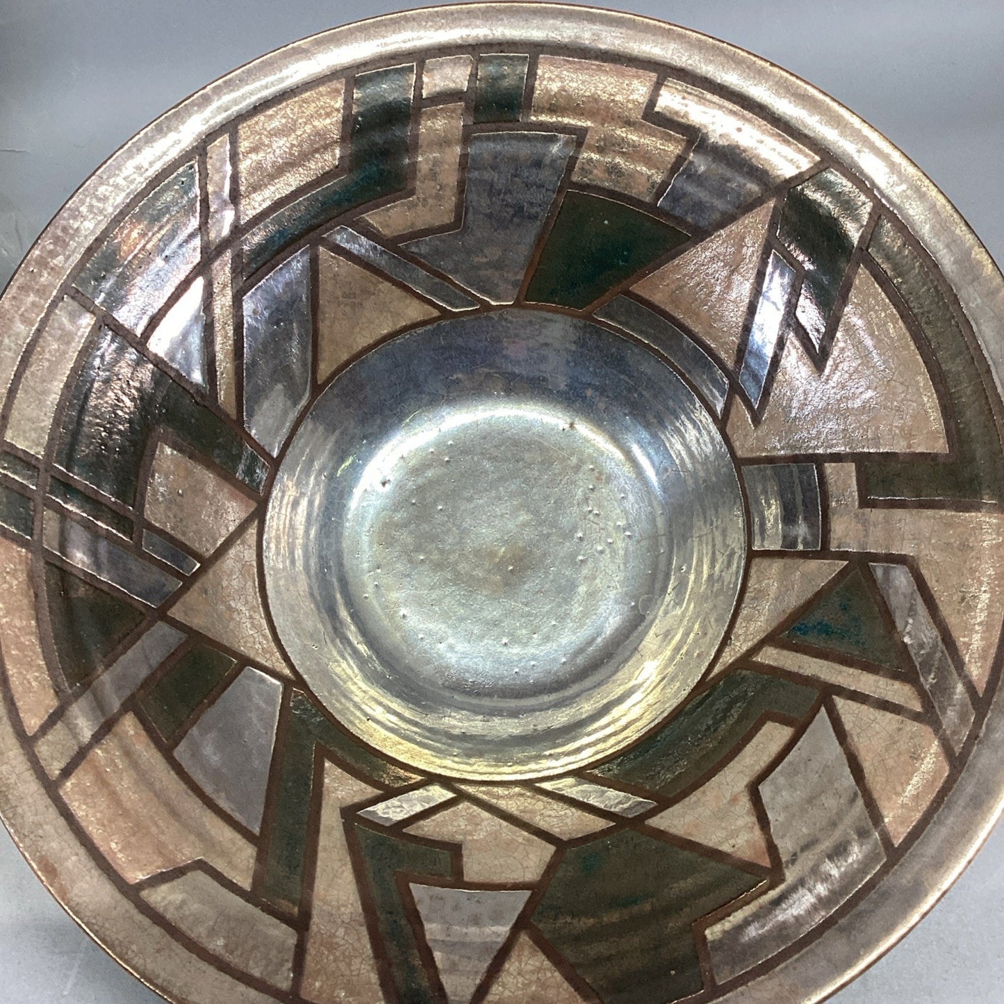 Handmade Pottery Large Geometric Shape Salad Or Fruit Bowl - 13”D