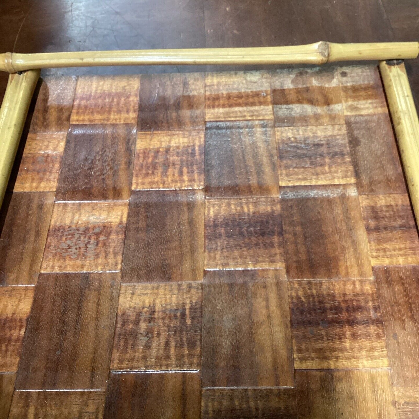 Vintage Bamboo Wooden Serving Tray - 17x11”