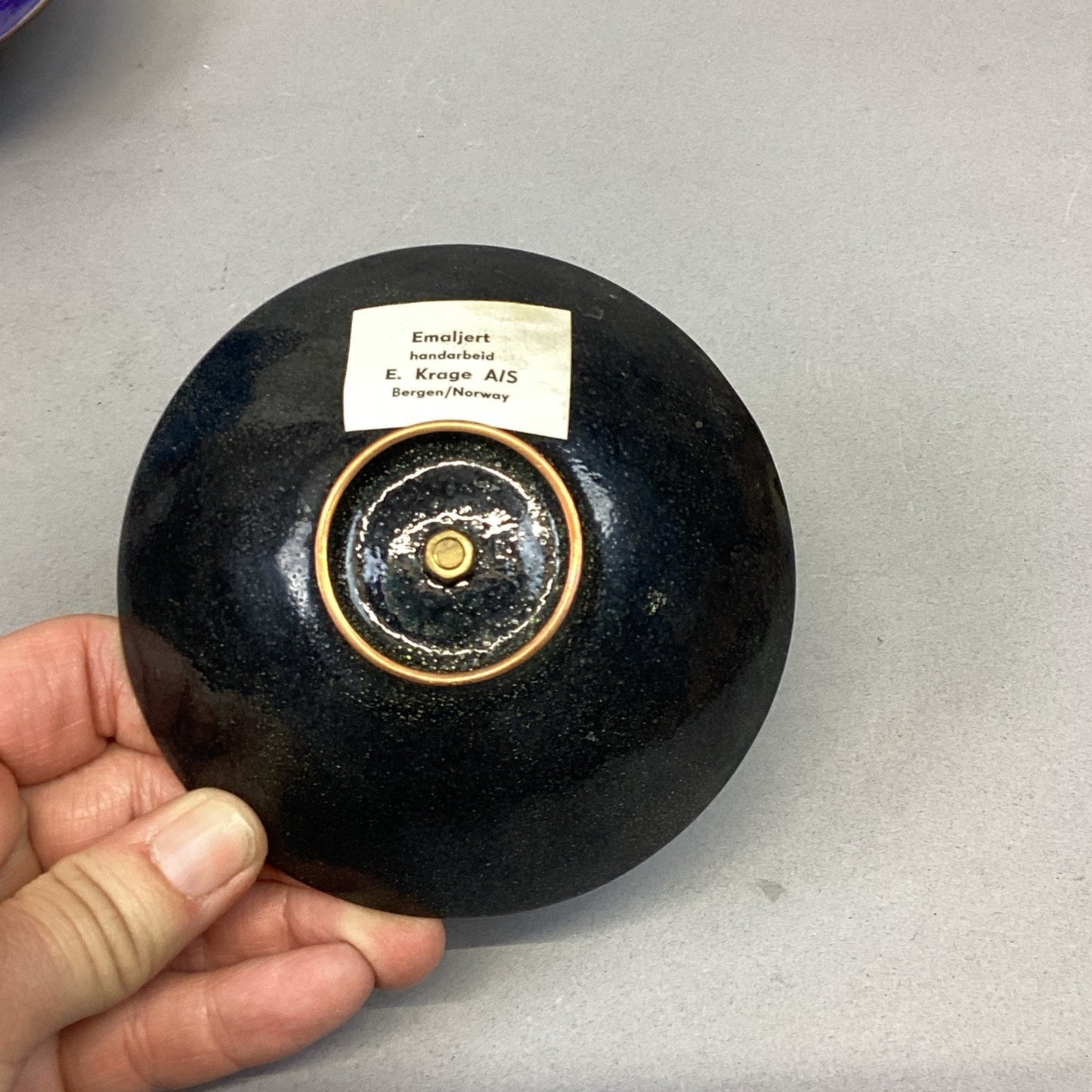 Vintage MCM Copper Enameled Dish & 2 Candle Holders By E. Krage - Norway