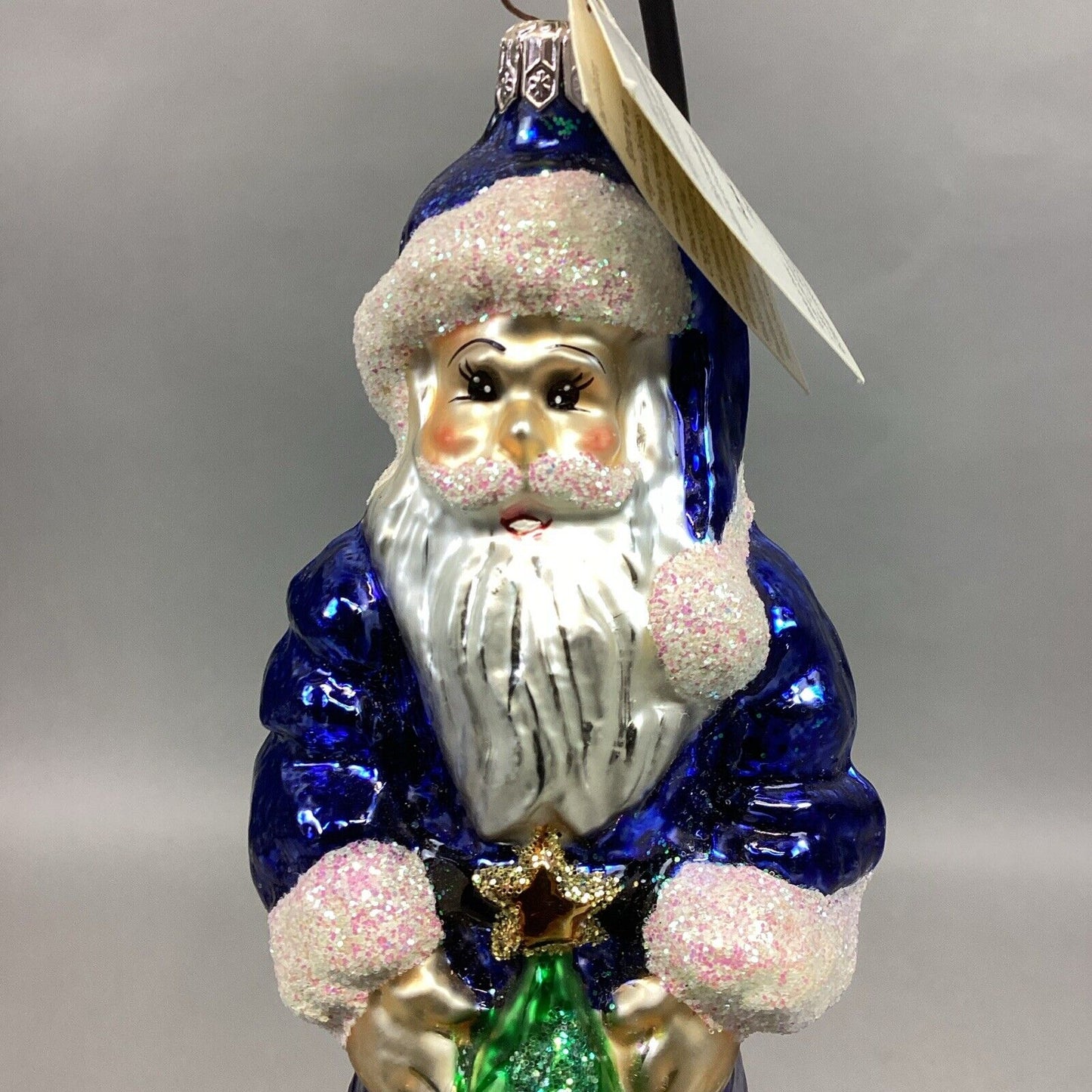 Christopher Radko Sapphire Santa Claus Glass Christmas Ornament With Tag - 7”