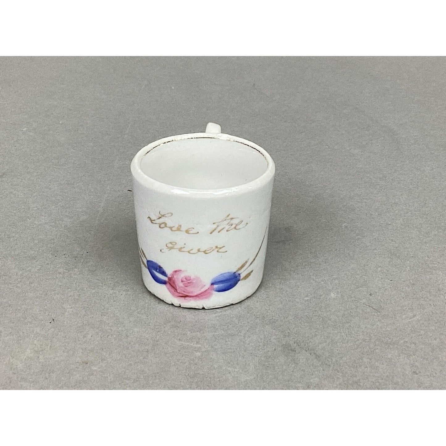 Antique Miniature Porcelain Sentimental Tea Cup "Love The Giver"