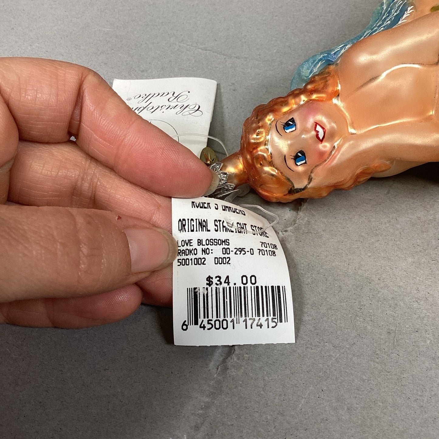 Christopher Radko Cherubic Angel Ornament Love Blossom - Damaged On Wing