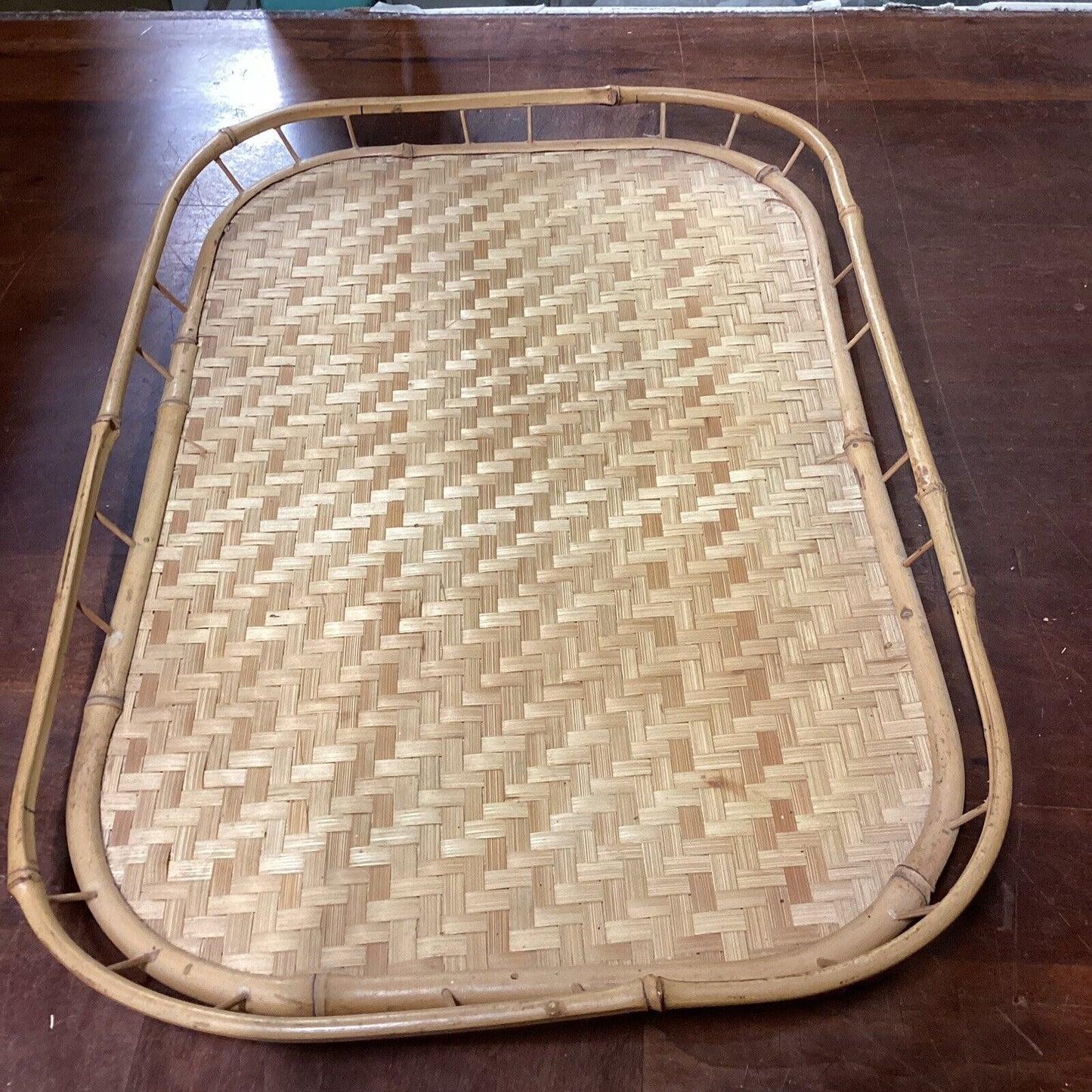 Vintage Woven Bamboo Rattan Wicker Serving Lap Trays Tiki Bar