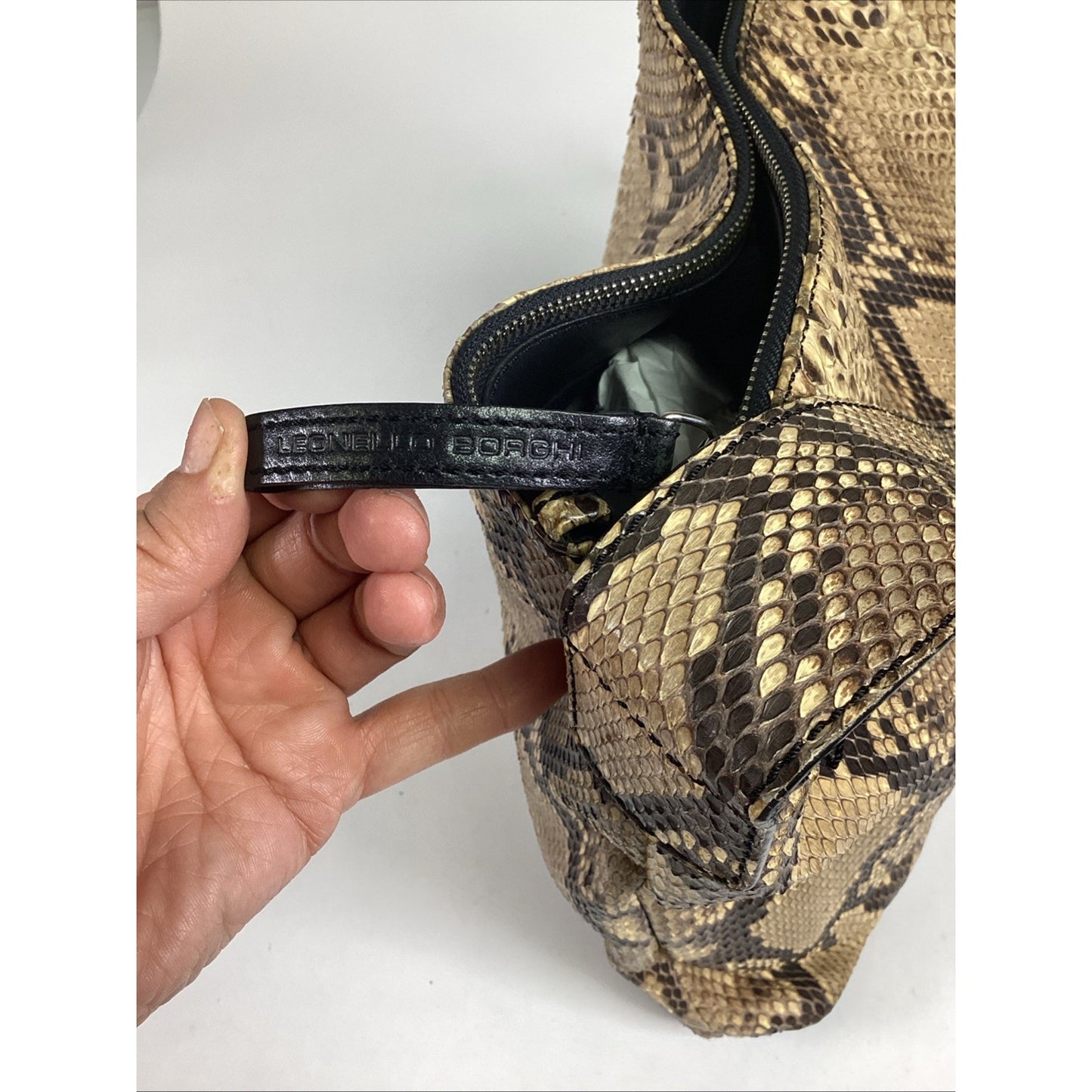 Leonello Borghi Snakeskin Print Purse With Shoulder Strap - 3 Pockets - Korea
