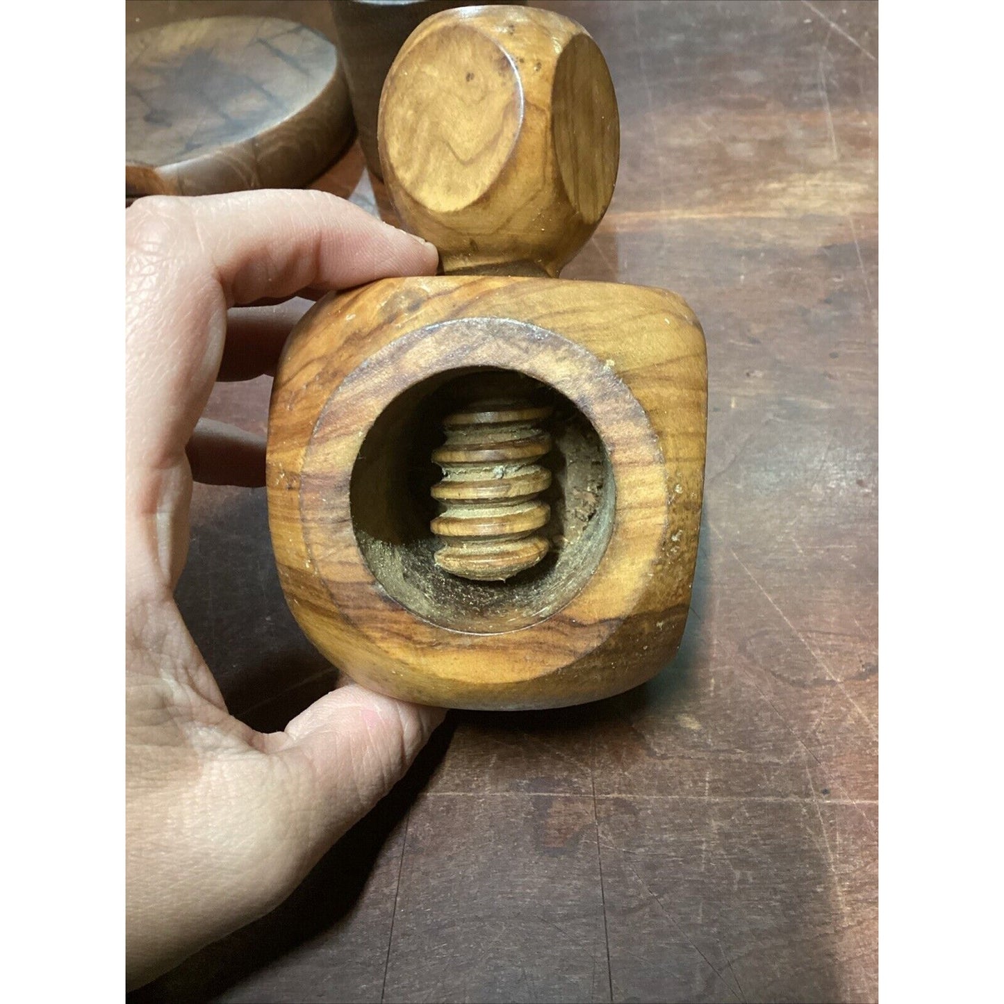 Vintage Teak Wooden Nut Cracker, Salt Cellar & Cheeseboard (no Knife)