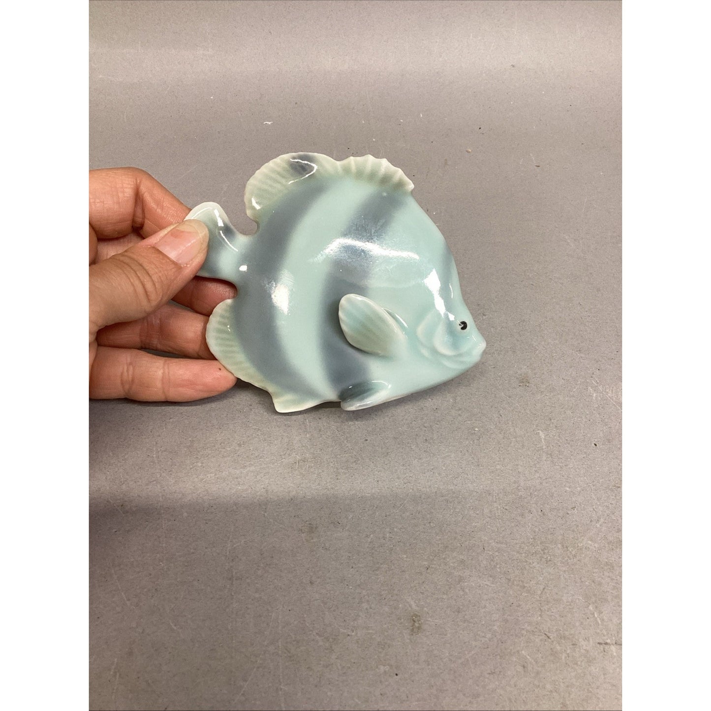 Vintage Porcelain Blue Fish Figurine - 4.25x1.5x3.25”