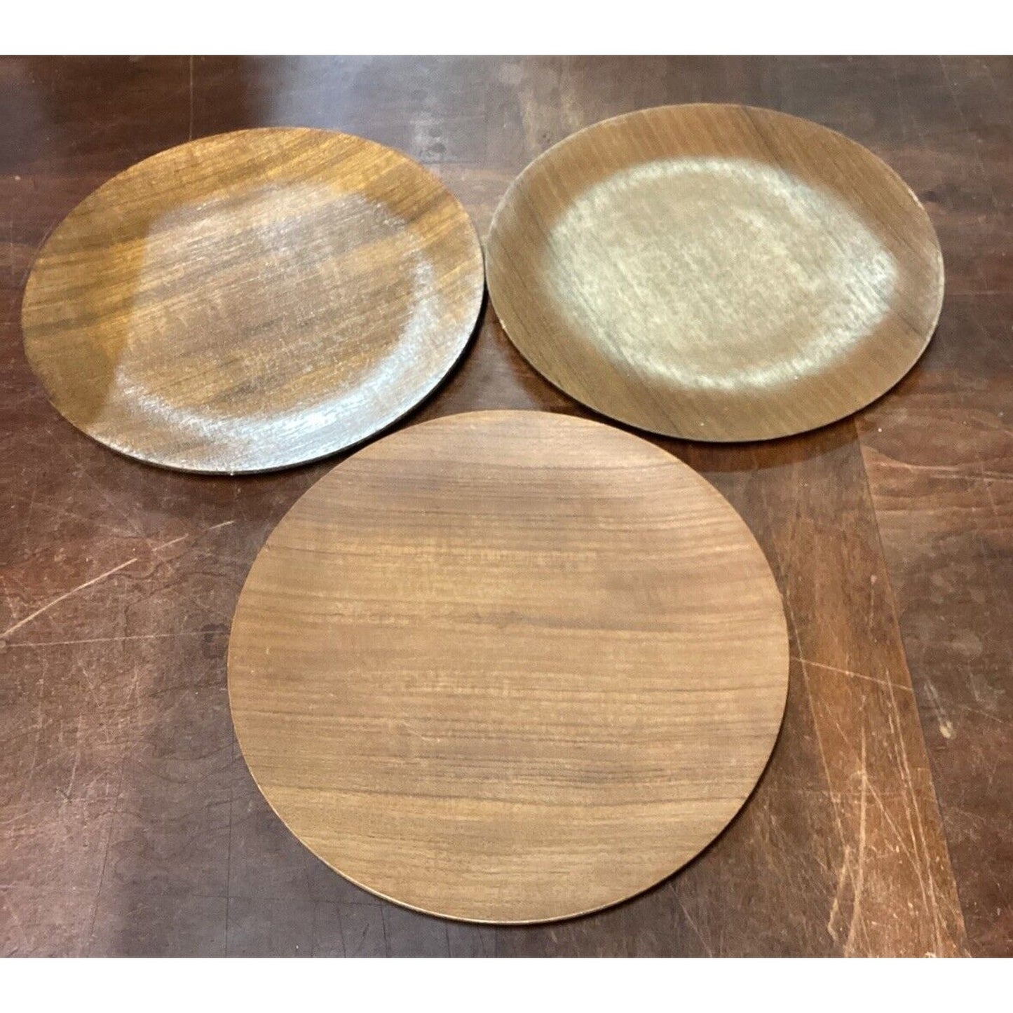 Set Of 3 Coronet Genuine Laminated Thailand Teakwood Plates - 8”D