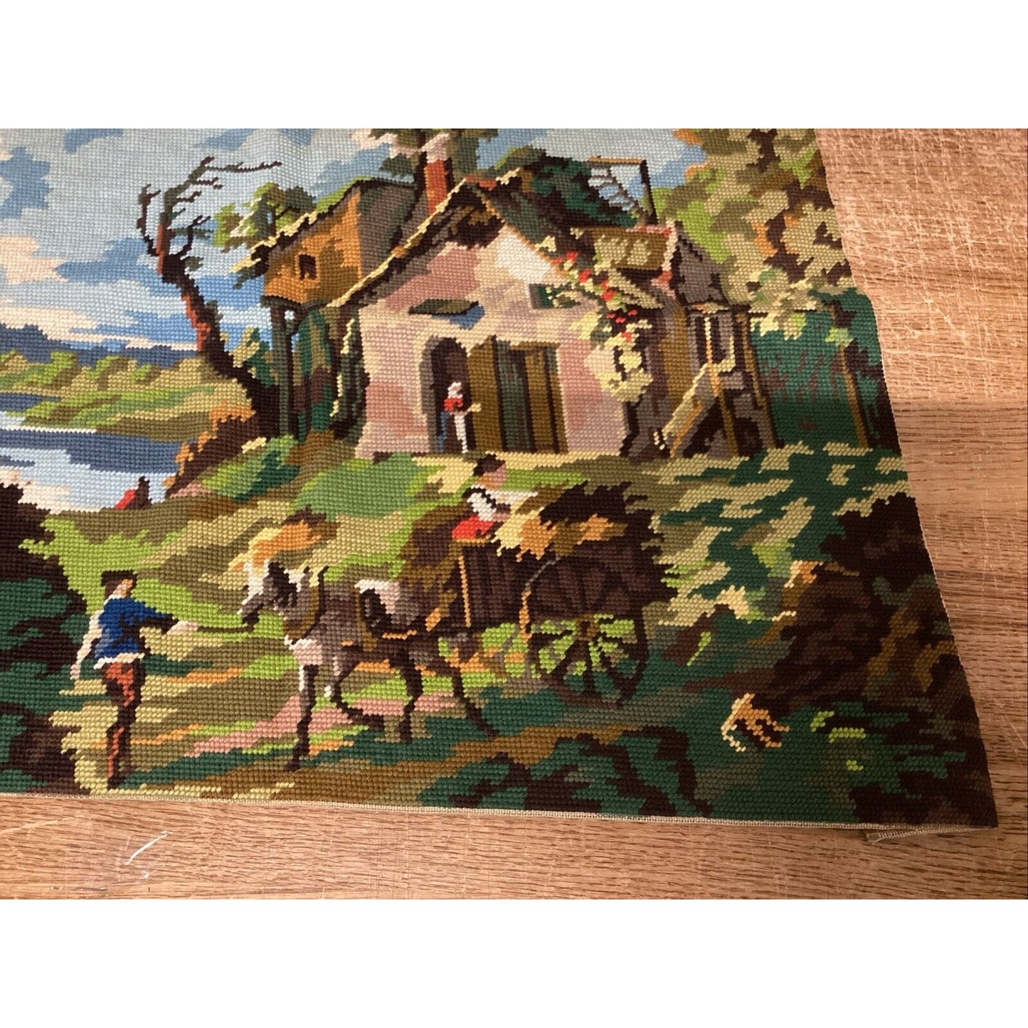 Handmade Cross Stitch Country Lake Scene - 24x19.5”