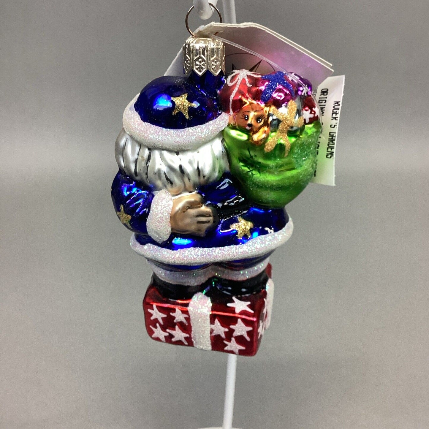 Christopher Radko 1999 Secret Santa Jr. Glitter Blue Santa W/ Tags - #999850