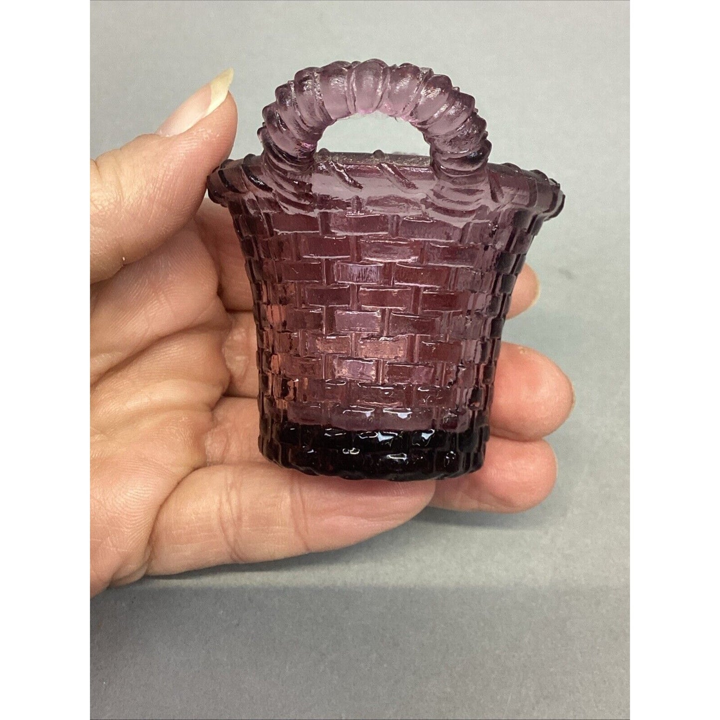 Boyd Glass Purple Amethyst Basket with Handles Toothpick Holder
