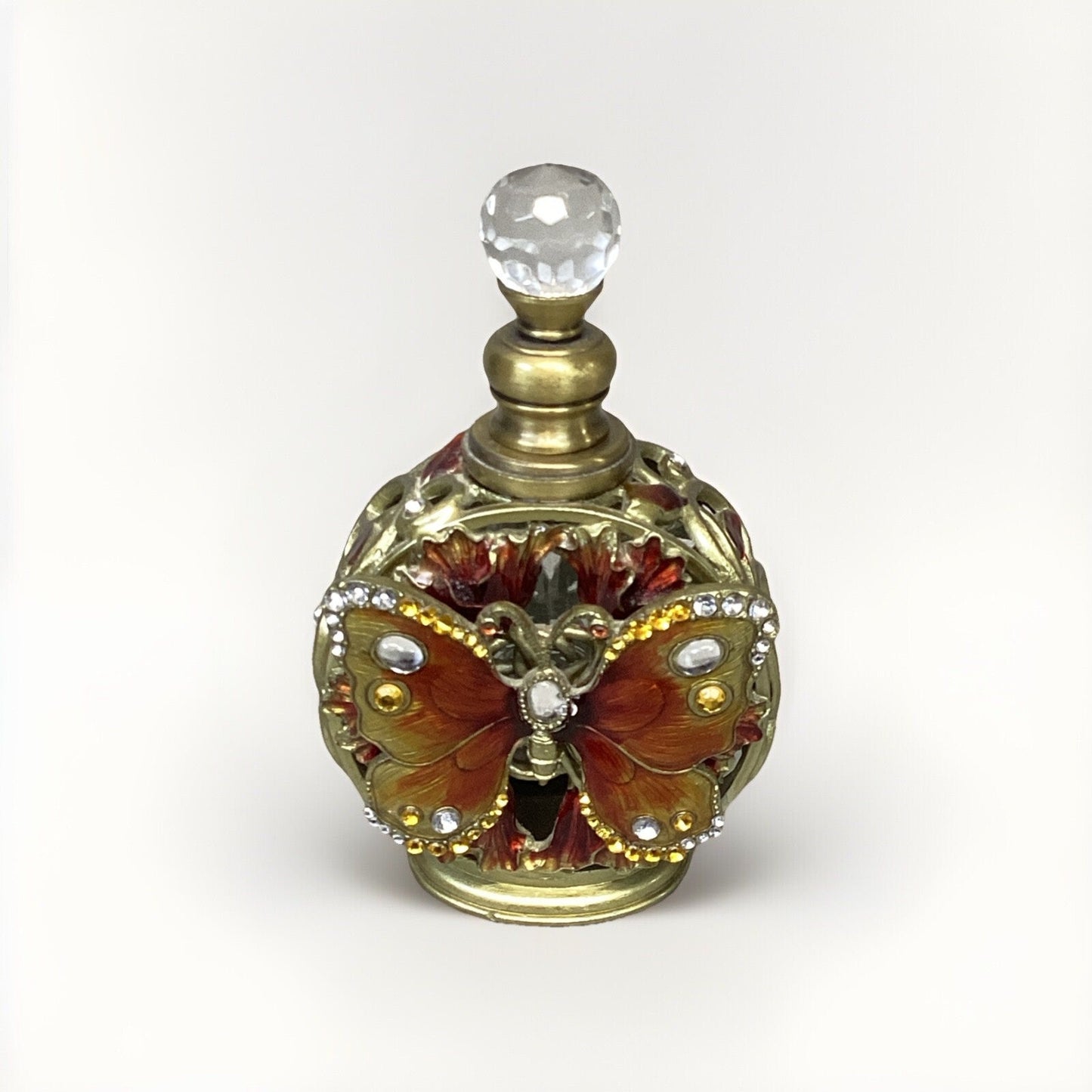Becky Horton Antique Perfume Bottle With Butterfly & Rhinestones - Empty