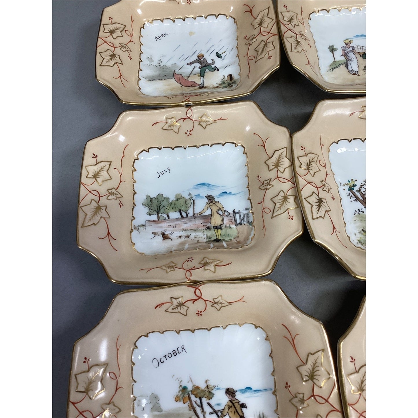 Set of 12 Vintage Months Of The Year Hand Painted Bowls