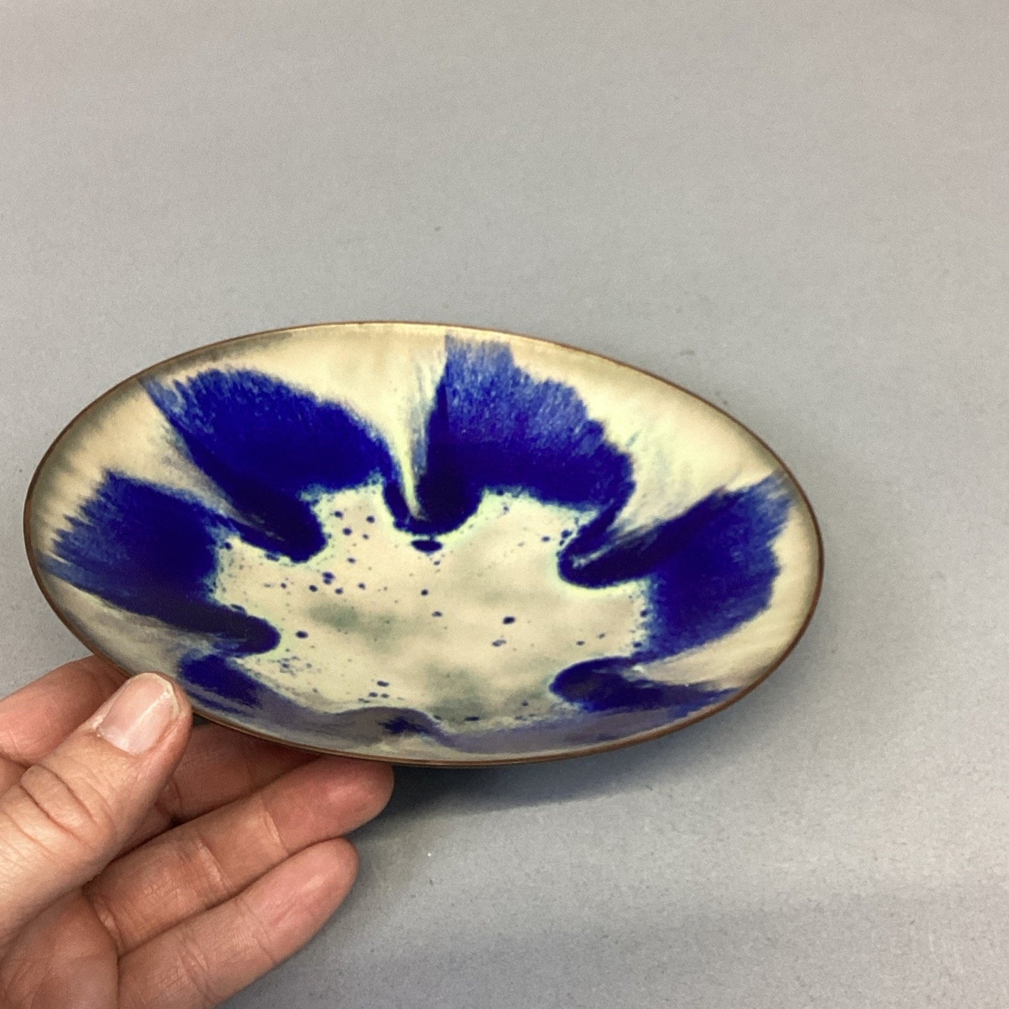 Vintage MCM Copper Enameled Dish & 2 Candle Holders By E. Krage - Norway