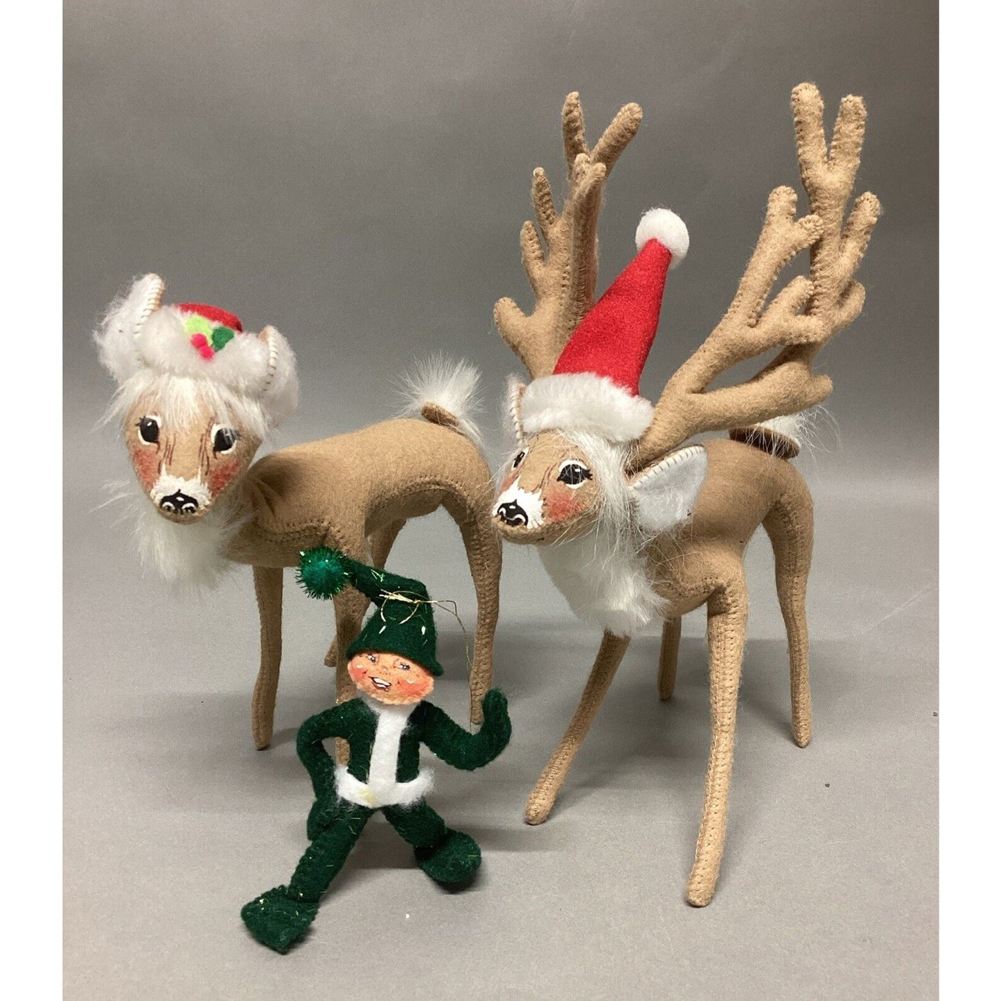 Vintage Annalee 2 Reindeer And 1 Mischievous Elf
