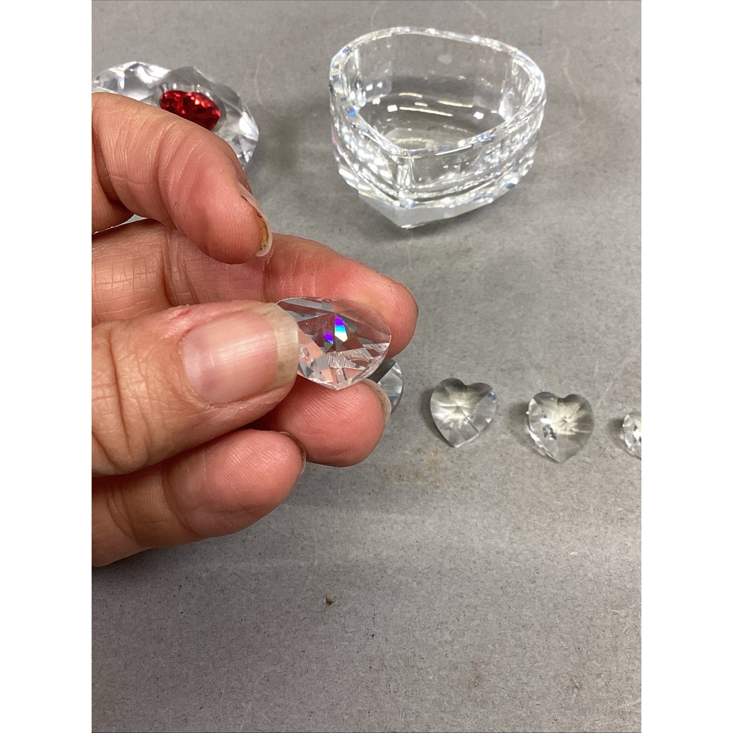 Set Of 7 - Swarovski Crystal Heart Ornament, Trinket Dish & 5 Mini Hearts