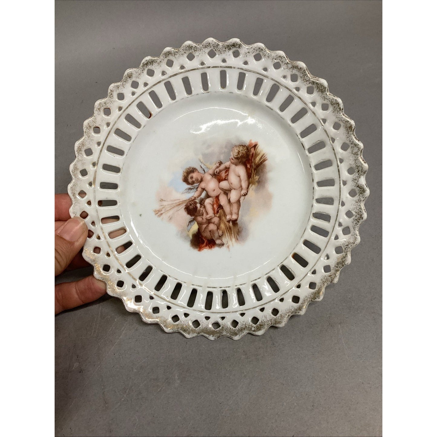 Set Of 3 Antique Cherub Scenes Decorative Plates - Circa 1900 - 7”D
