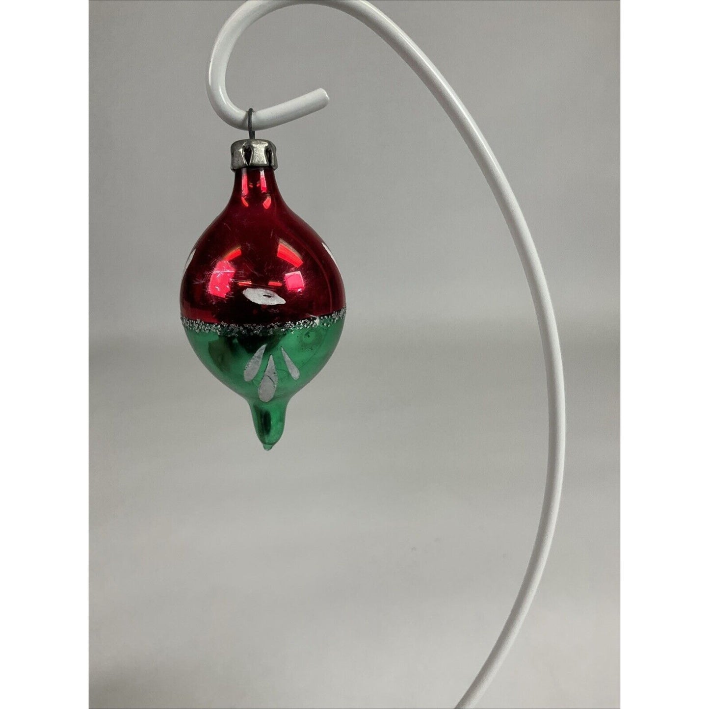 Vintage Red And Green Icicle Indented Hand Painted Christmas Ornament