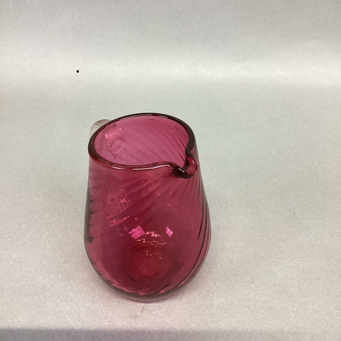 Vintage Pilgrim Cranberry Glass Applied Handle Small Pitcher - 3 7/8”H