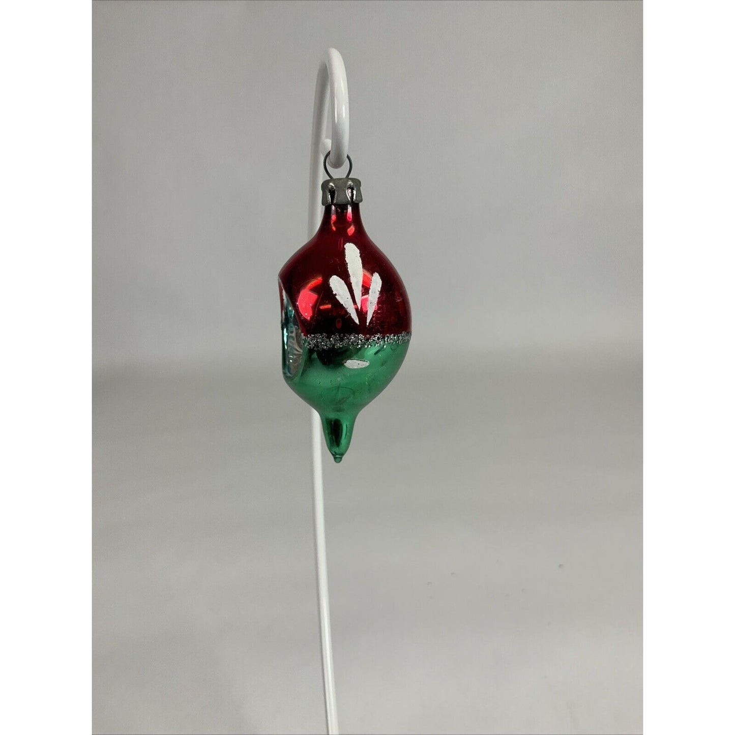 Vintage Red And Green Icicle Indented Hand Painted Christmas Ornament