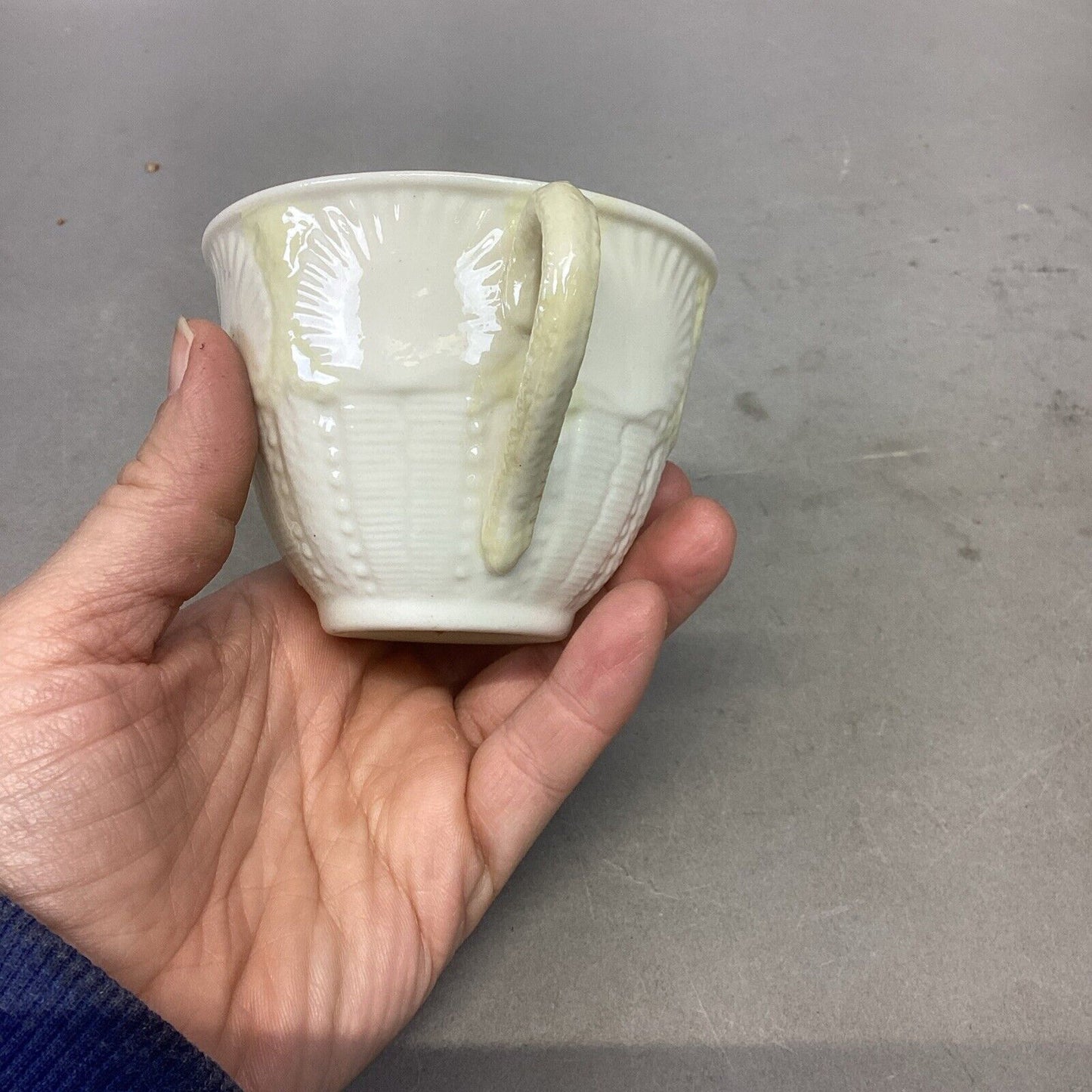 Belleek Yellow Ribbon Bud Vase, Cup/Saucer And Heart Candy Dish