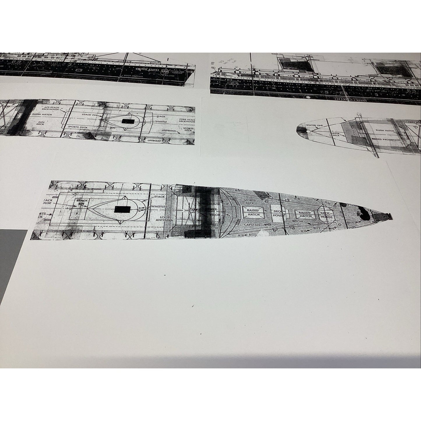 SS United States Model Ship Blue Prints - Interior/Exterior - 13 Sheets - 18x12”