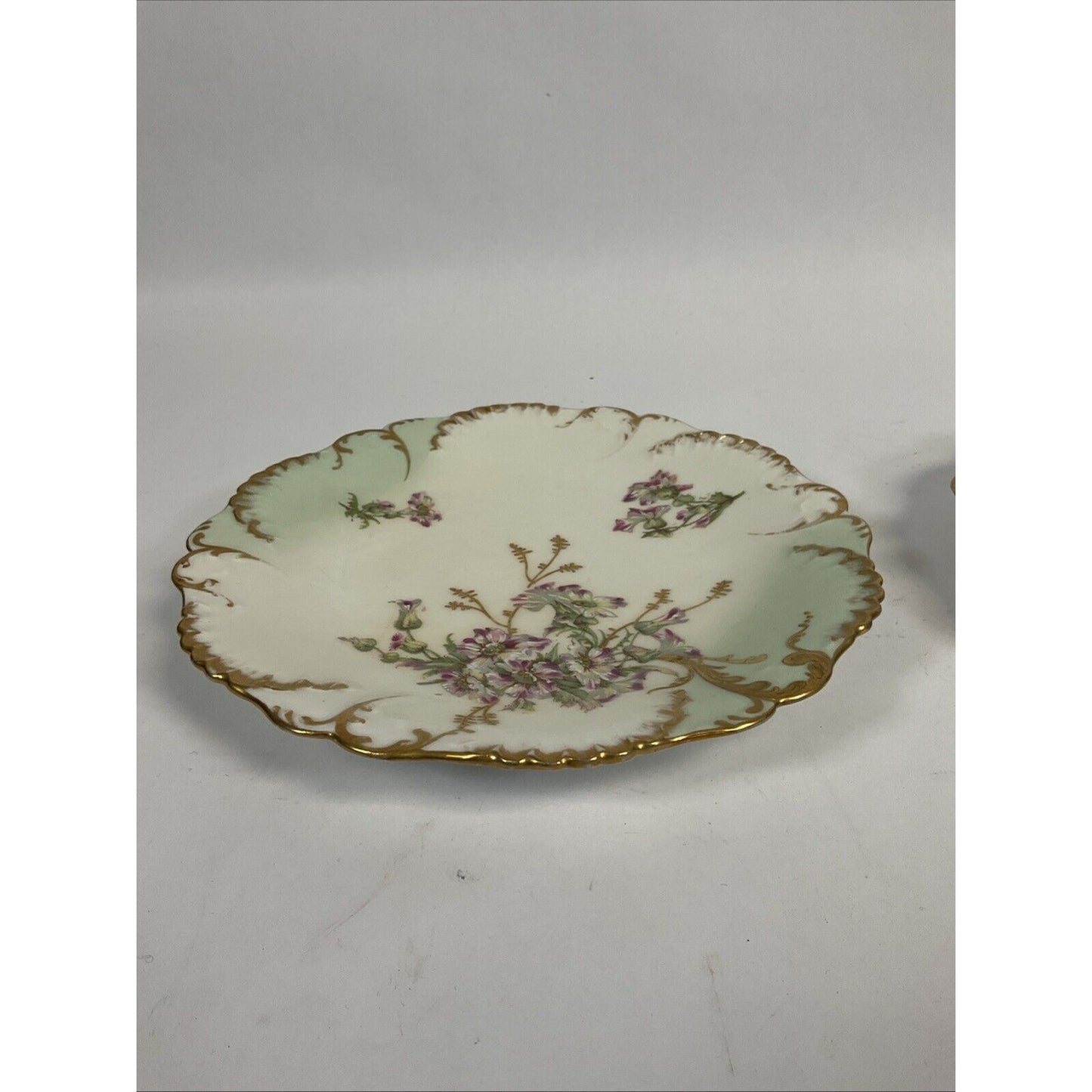 Antique AK CD Limoges France Embossed Porcelain 2 Plates Gold Trims