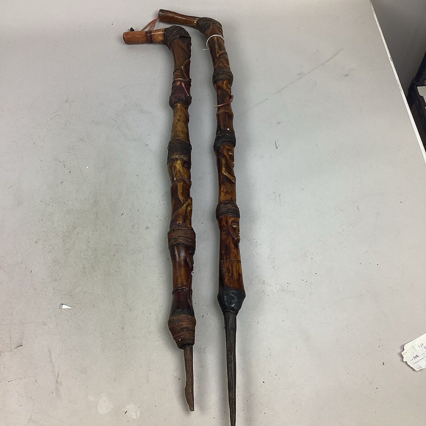 Set Of 2 Hand Carved Totem Canes