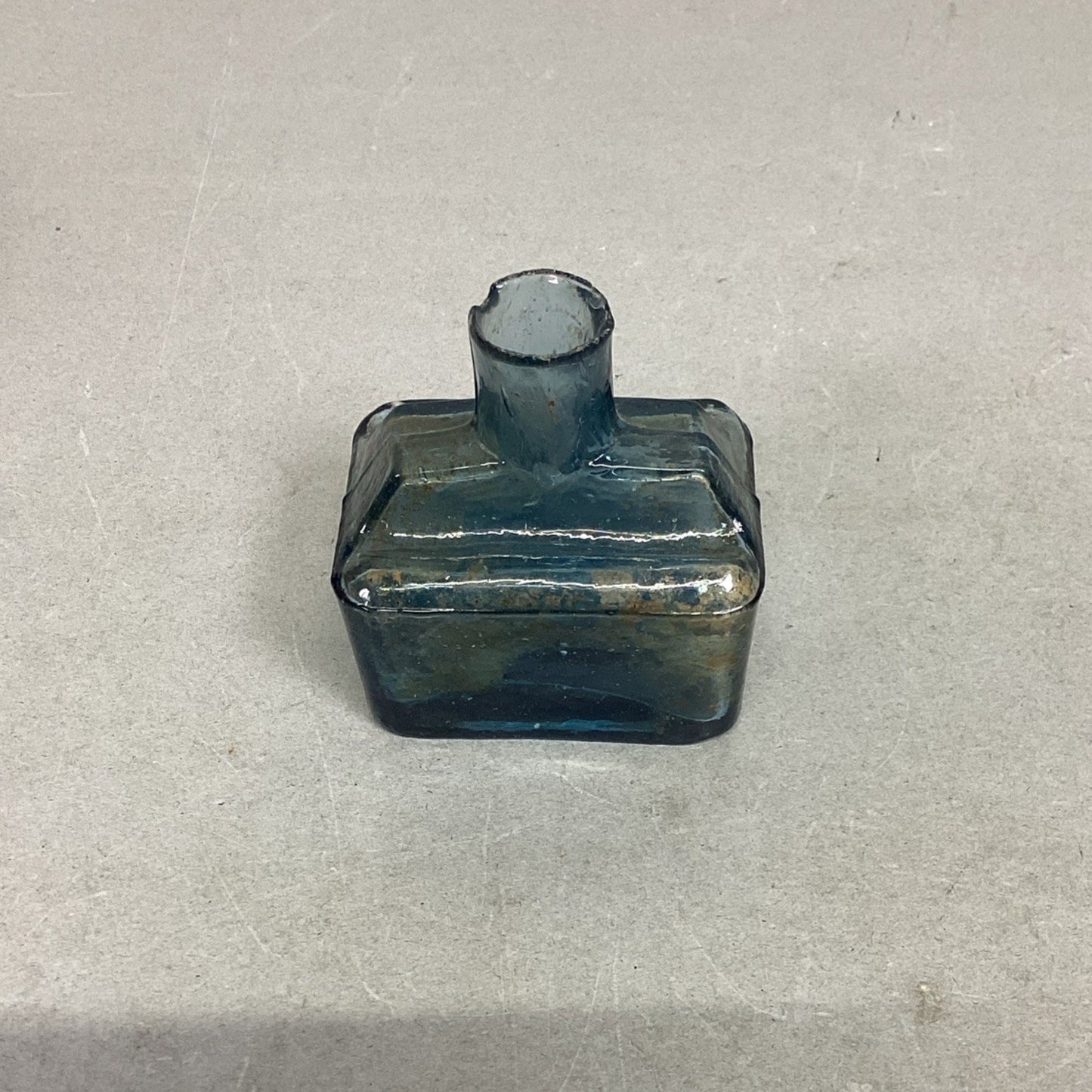 Antique Blue Burst Top Boat Glass Inkwell