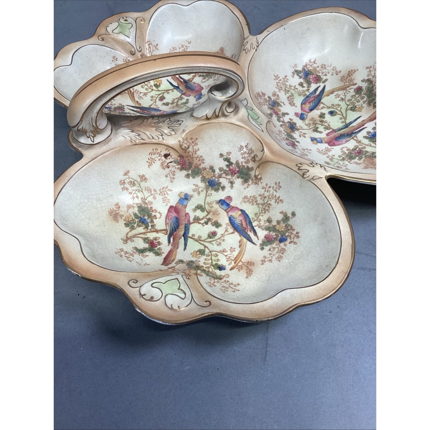 Vintage Rare Crown Ducal Multi Section Serving Dish W/ Birds/Floral Motif