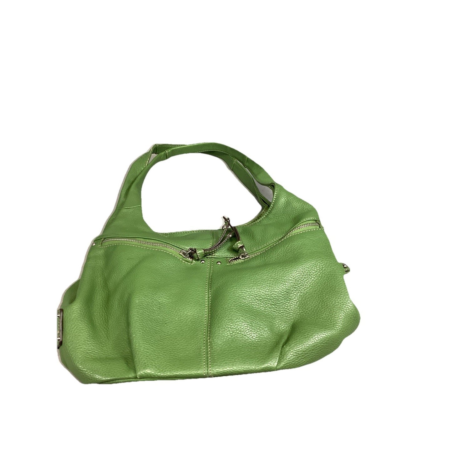 TIGNANELLO Double Handle Green Pebbled Leather Satchel Shoulder Bag Purse