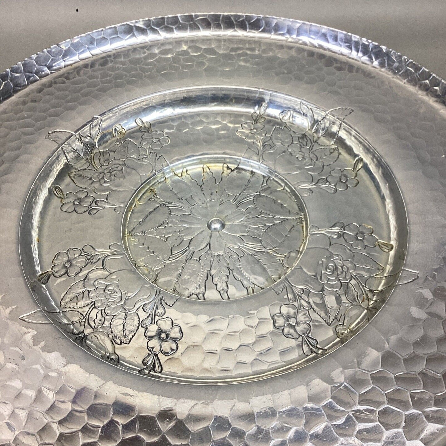 Large 16”D Floral Lazy Susan With Glass Tray For Chips N Dip And Appetizers