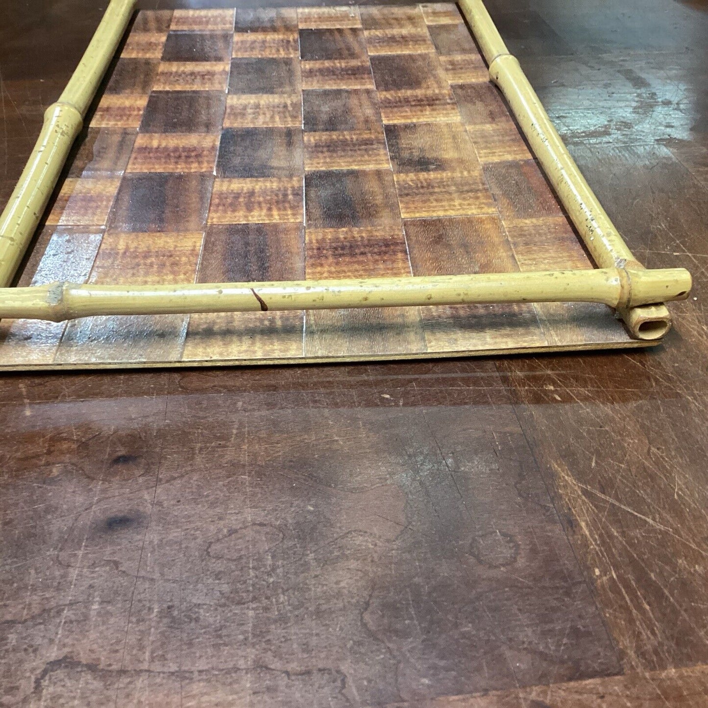 Vintage Bamboo Wooden Serving Tray - 17x11”