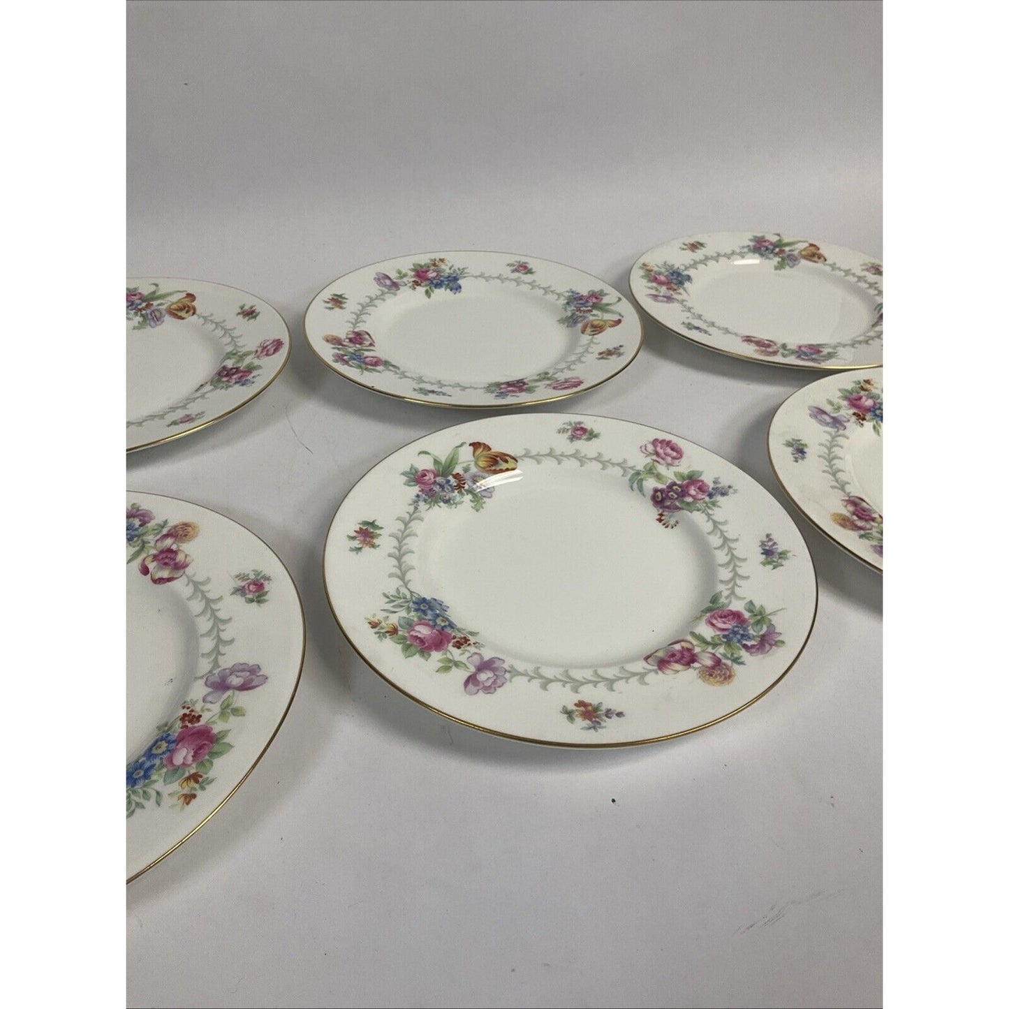 Vintage Minton Berkshire Set Of 6 Plates Bone China England Floral Design Gold