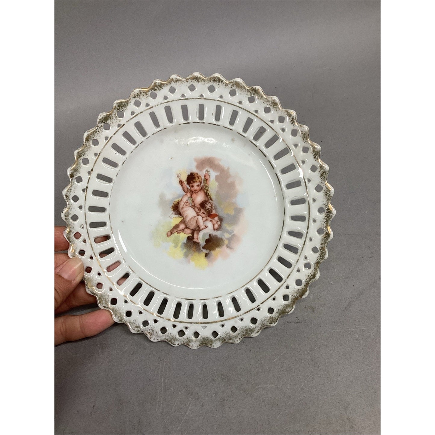 Set Of 3 Antique Cherub Scenes Decorative Plates - Circa 1900 - 7”D